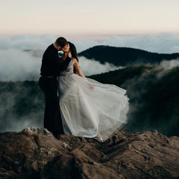 Prom Dress Sexy Deep V Neck Sequins Beads Tulle Lace High Split Long Evening - Picture 8 of 9